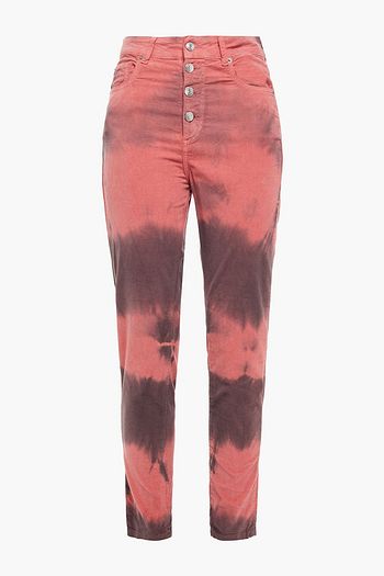 IRO Tie-dyed cotton-blend velvet slim-leg pants