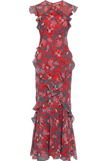 SALONI Tamara B ruffled printed silk crepe de chine maxi dress