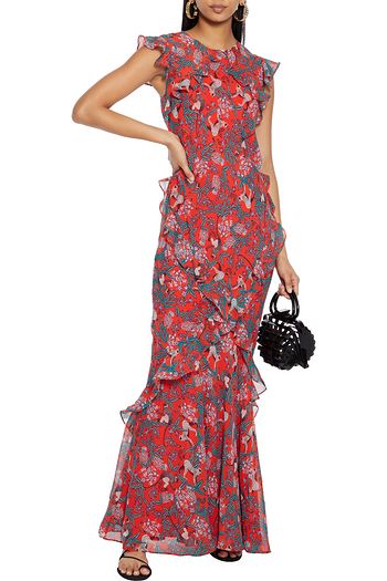 SALONI Tamara B ruffled printed silk crepe de chine maxi dress