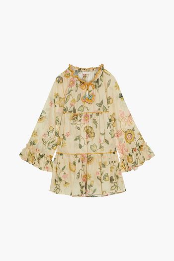 ANJUNA Lara gestuftes Minikleid aus Baumwoll-Voile mit floralem Print und Häkelbesatz
