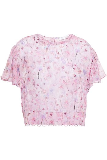 IRO Lika bedrucktes Cropped Oberteil aus Georgette mit Rüschen