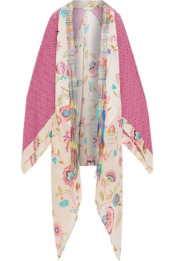 ANJUNA Lia asymmetric patchwork printed crepe de chine and chiffon kimono