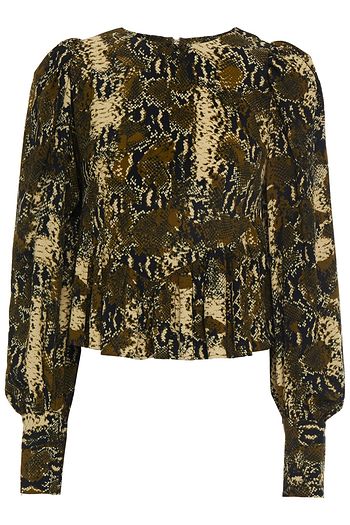ROTATE BIRGER CHRISTENSEN Gathered snake-print crepe blouse