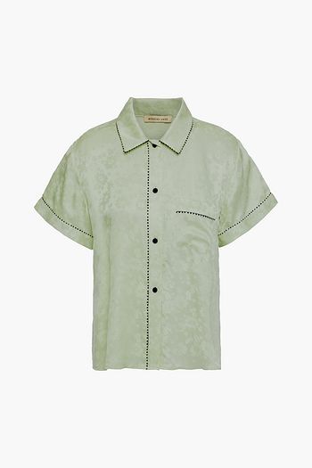 MORGAN LANE Tami picot-trimmed satin-jacquard pajama top