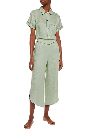 MORGAN LANE Tami picot-trimmed satin-jacquard pajama top