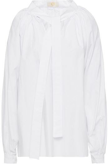 SARA BATTAGLIA Pleated stretch-cotton poplin blouse