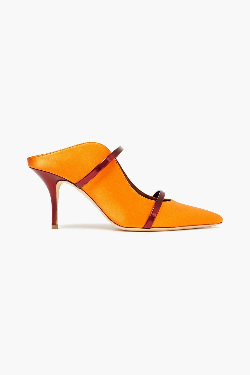 Maureen 70 Metallic Leather-trimmed Satin Mules