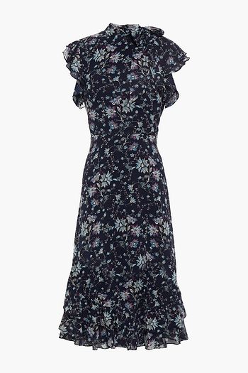 MIKAEL AGHAL Pussy-bow ruffled printed georgette dress