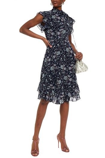 MIKAEL AGHAL Pussy-bow ruffled printed georgette dress