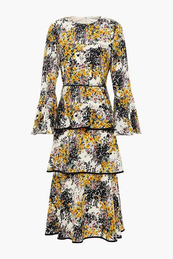 MIKAEL AGHAL Tiered floral-print crepe de chine midi dress