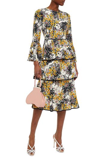 MIKAEL AGHAL Tiered floral-print crepe de chine midi dress