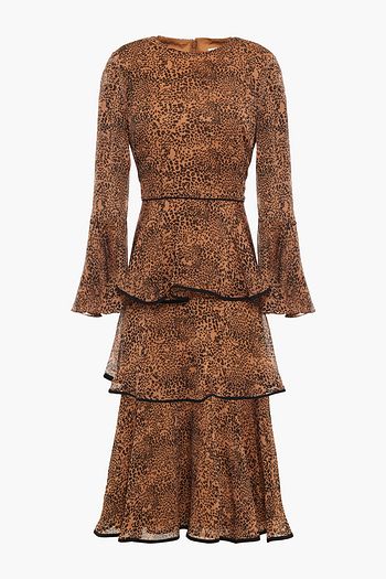 MIKAEL AGHAL Tiered leopard-print georgette midi dress