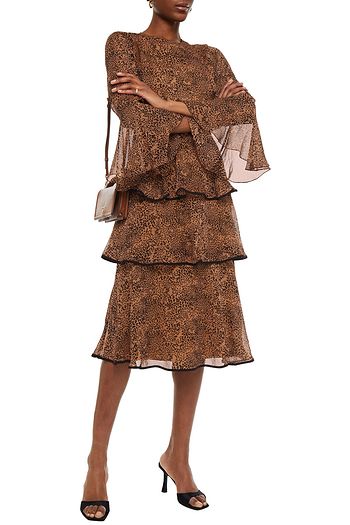 MIKAEL AGHAL Tiered leopard-print georgette midi dress