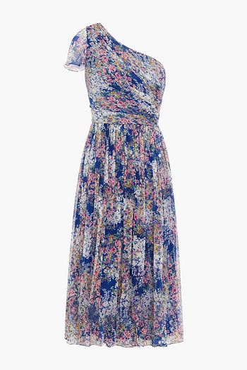 MIKAEL AGHAL One-shoulder pleated floral-print georgette dress