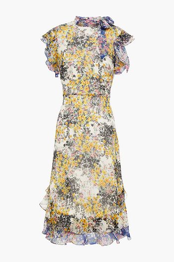 MIKAEL AGHAL Pussy-bow ruffled floral-print georgette dress