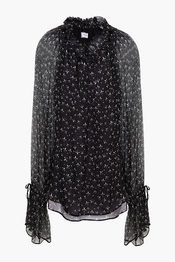 REDEMPTION Gathered printed silk-crepon blouse