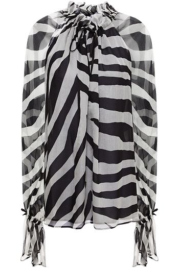 REDEMPTION Gathered zebra-print silk-crepon blouse