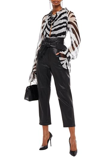 REDEMPTION Gathered zebra-print silk-crepon blouse