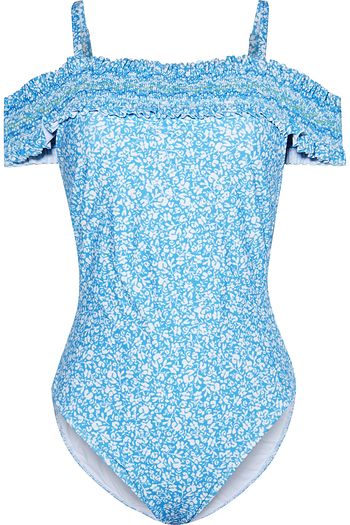 JONATHAN SIMKHAI Coraline cold-shoulder shirred floral-print swimsuit