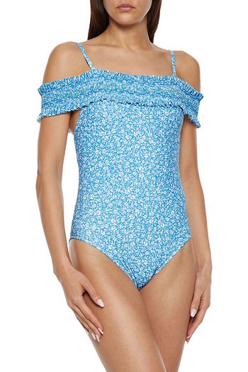 JONATHAN SIMKHAI Coraline cold-shoulder shirred floral-print swimsuit