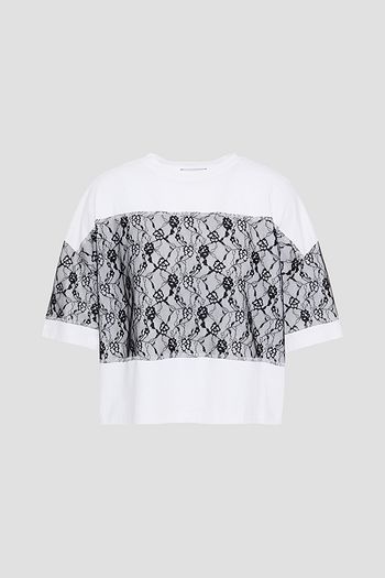 NINETY PERCENT Cropped lace-paneled cotton-jersey top