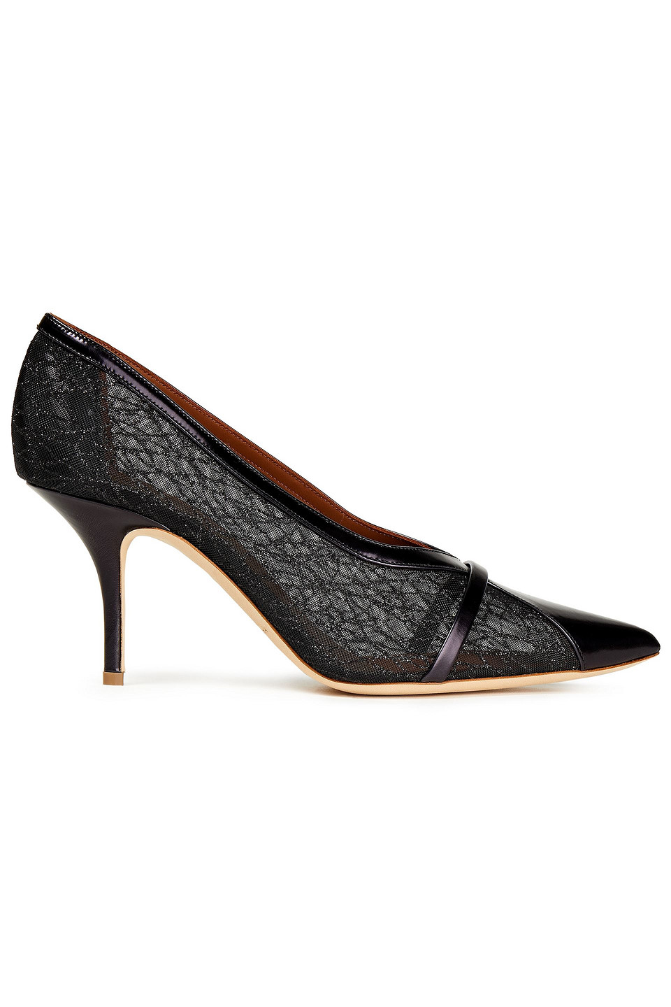 Brook 70 Leather-trimmed Glittered Mesh Pumps