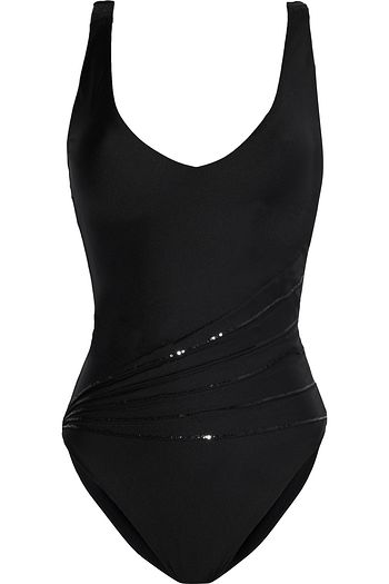 LA PERLA Conchiglia pleated sequin-embellished swimsuit