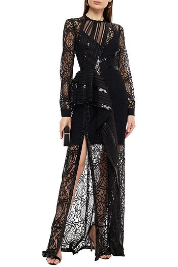 ELIE SAAB Draped sequin-embellished mesh and lace gown