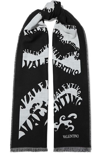 VALENTINO Frayed intarsia wool, cashmere and silk-blend scarf