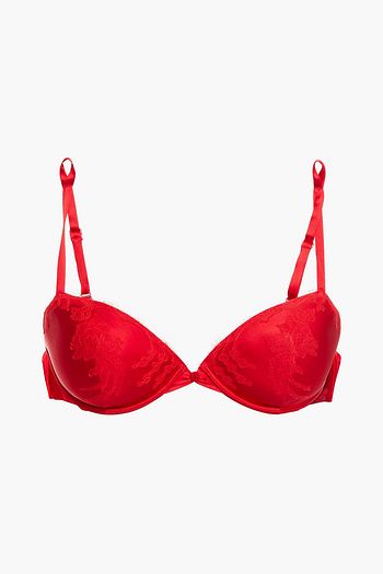CARINE GILSON Lace-trimmed silk-blend satin underwired pushup bra