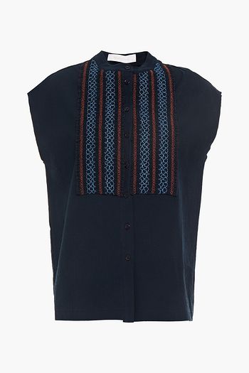 SEE BY CHLOÉ Embroidered shirred stretch-cotton seersucker top