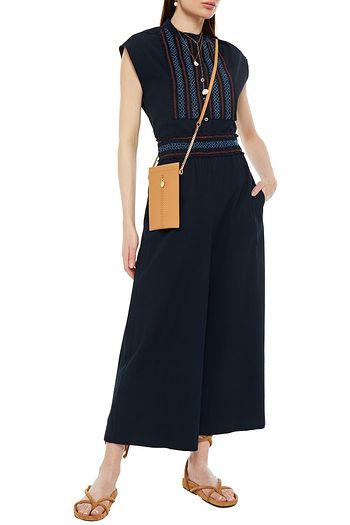 SEE BY CHLOÉ Embroidered shirred stretch-cotton seersucker top
