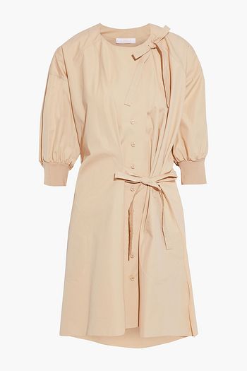 CHLOÉ Bow-detailed silk crepe de chine-paneled cotton-poplin mini dress