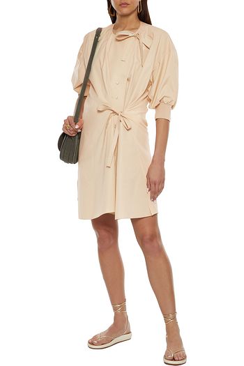 CHLOÉ Bow-detailed silk crepe de chine-paneled cotton-poplin mini dress