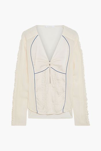 CHLOÉ Lace-trimmed paneled satin and georgette top