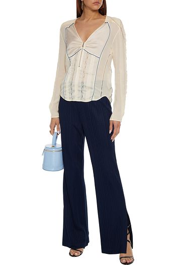 CHLOÉ Lace-trimmed paneled satin and georgette top
