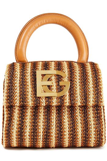 ELENA GHISELLINI Angel leather-trimmed logo-appliquéd striped faux raffia tote