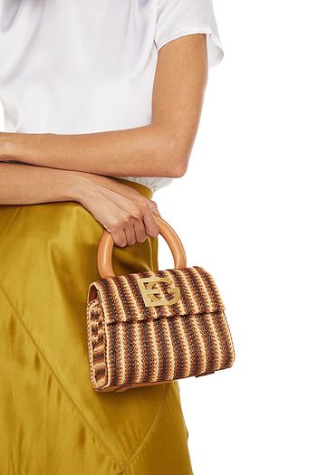 ELENA GHISELLINI Angel leather-trimmed logo-appliquéd striped faux raffia tote
