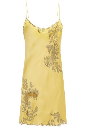 CARINE GILSON Metallic embroidered silk crepe de chine chemise