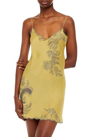 CARINE GILSON Metallic embroidered silk crepe de chine chemise