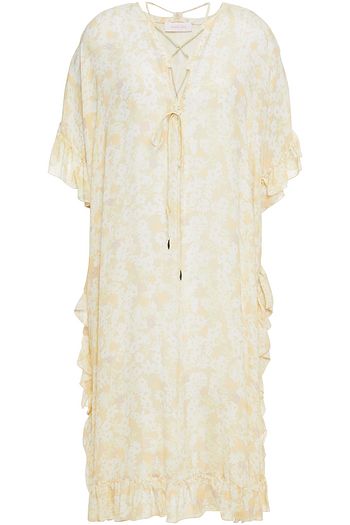 SEE BY CHLOÉ Lace-up ruffled floral-print crepe de chine midi dress