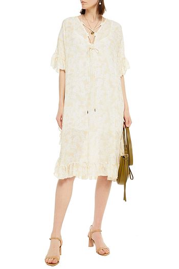 SEE BY CHLOÉ Lace-up ruffled floral-print crepe de chine midi dress