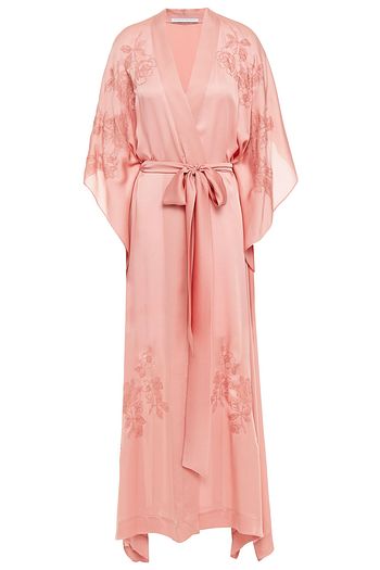 CARINE GILSON Lace-trimmed silk crepe de chine robe