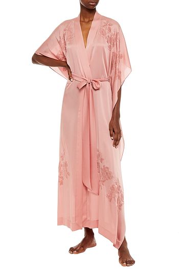 CARINE GILSON Lace-trimmed silk crepe de chine robe