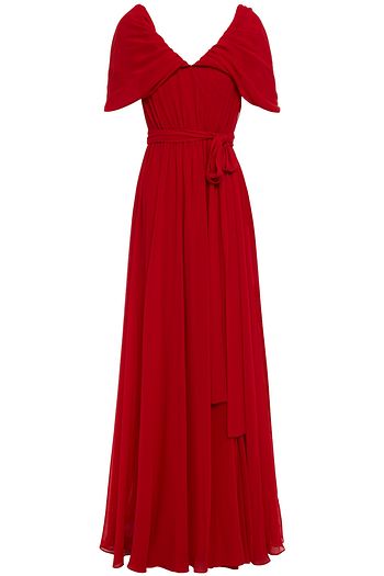 BADGLEY MISCHKA Belted draped chiffon gown