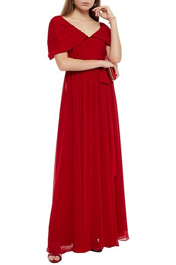 BADGLEY MISCHKA Belted draped chiffon gown