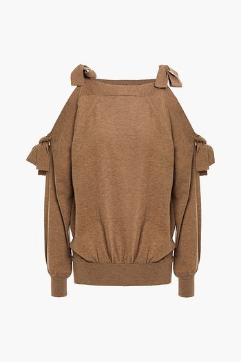SEE BY CHLOÉ Cold-shoulder mélange wool and cotton-blend sweater