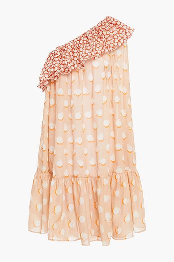 STELLA MCCARTNEY ワンショルダー ラッフル付き プリントコットンボイル ミニワンピース
