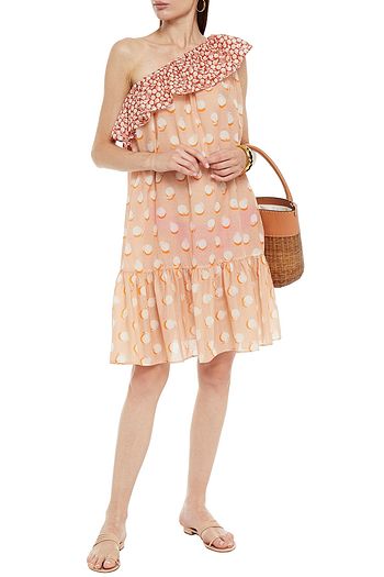 STELLA MCCARTNEY ワンショルダー ラッフル付き プリントコットンボイル ミニワンピース