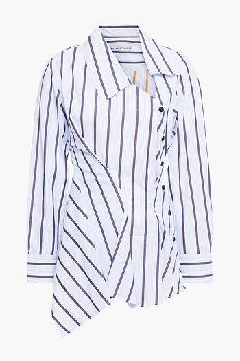 PALMER//HARDING Asymmetric striped cotton-poplin peplum shirt